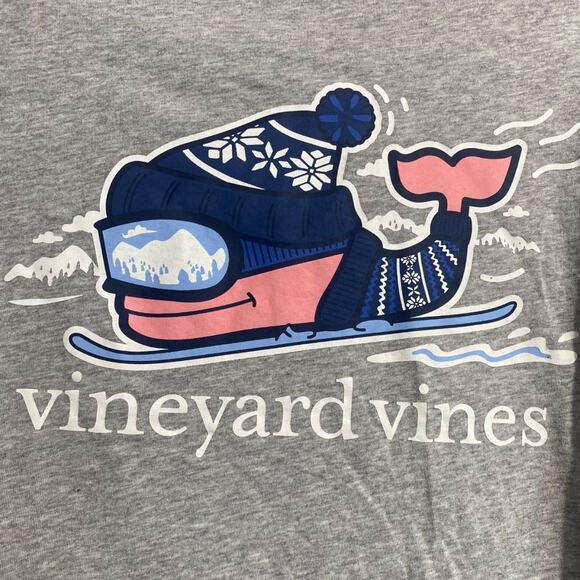 VINEYARD VINES gray long sleeve T-shirt with snow ski whale - Medium - Picture 6 of 8